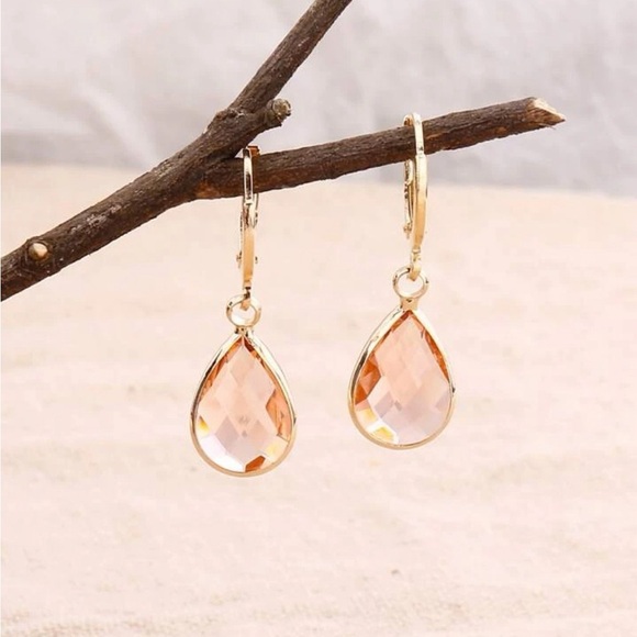 Gemstone Decor Water-Drop Earrings - Amber, Peach, Blue Colors Available - Picture 5 of 12